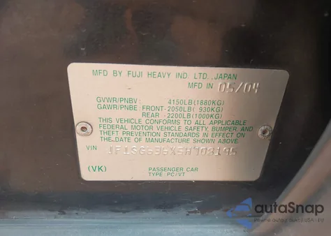 2005 Subaru Forester 2.5X from USA, damaged, VIN JF1SG636X5H708195